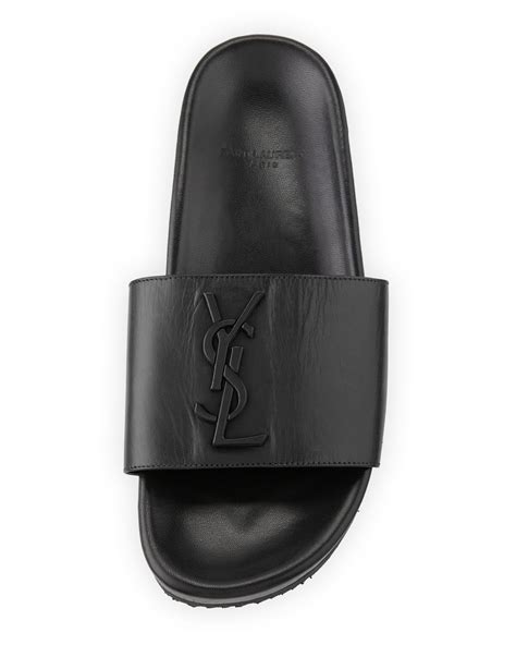 Saint Laurent Joan YSL Brooch Sport Slide Sandal, Black